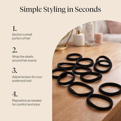 Kitsch Elastic Hair Ties No Damage | Stretchable Hair Bands - Black, 12pcs | Strong All-Day Hold Hair, Rubber Bands For Hair, Ponytail Holders | Hair Accessories for Everyday Use