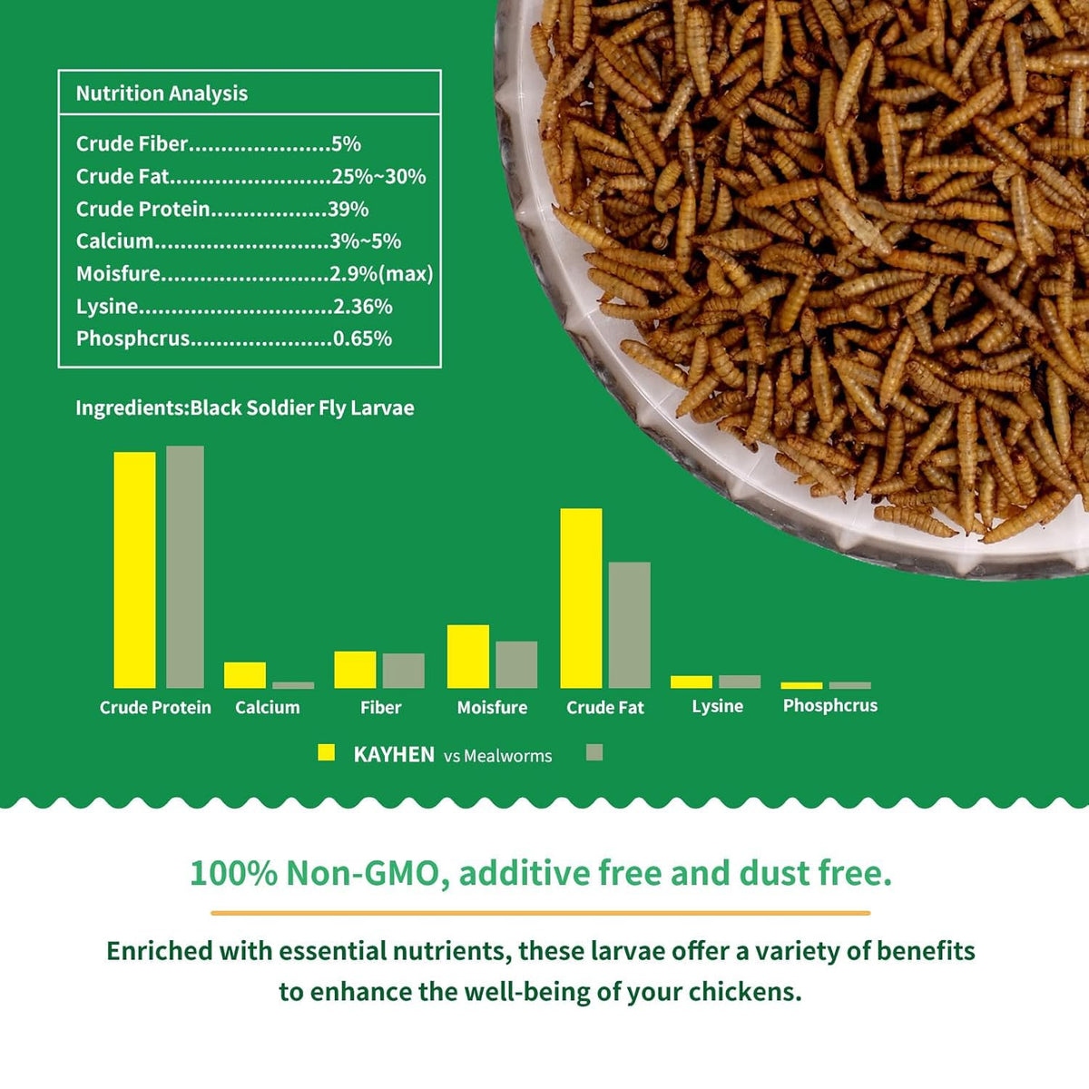 Dried Black Soldier Fly Larvae Treats for Chickens Wild Birds Ducks 10LB | More Calcium Than Mealworms High-Protein Non-GMO Pure Natural