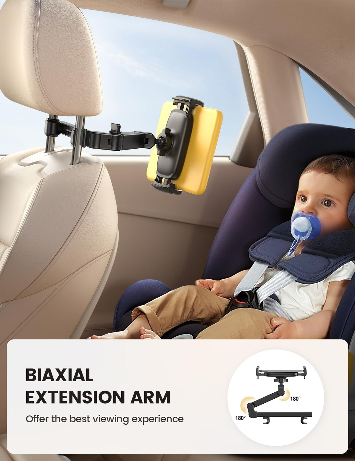 Lamicall Car Headrest Tablet Holder, 3 in 1 Extension Adjustable Arm | Tablet Car Mount for Back Seat, Gifts Road Trip Essentials for Kids, for 4.7-11" Devices, iPad Pro Air Mini, Galaxy, Fire HD