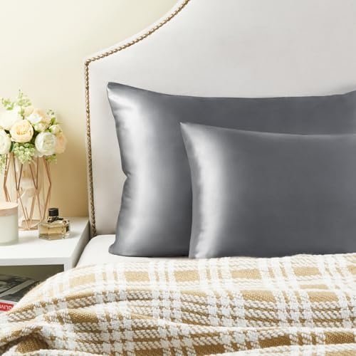 BEDELITE Satin Pillowcases, Queen Size 20x30 Inch, Dark Grey, Set of 2 | Similar to Silk Pillow Cases, Soft and Cooling, Reduces Friction, Gentle on Hair and Skin, Envelope Closure, Women Men Gift