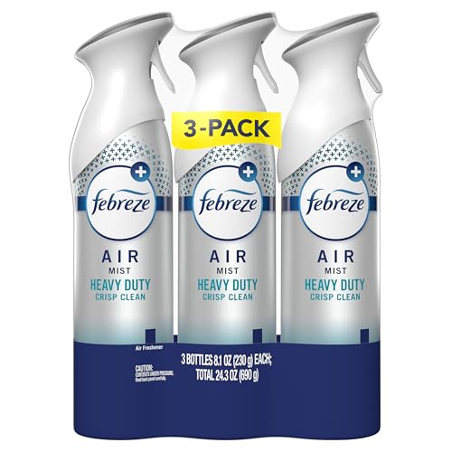 Febreze Air Mist, Air Freshener Spray, Odor Fighting Room Spray, Deodorizer for Home Bathroom Kitchen Office Apartment Dorm Room Classroom, Heavy Duty Crisp Clean Scent, 8.1oz (Pack of 3)