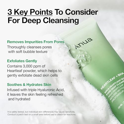 Anua Heartleaf Quercetinol Pore Deep Cleansing Foam, 5.07 fl.oz | Face wash for Pore Refining Cleanser, Hydrating Daily Cleanser for Double Cleansing, Gentle Foaming with BHA, Korean Skincare