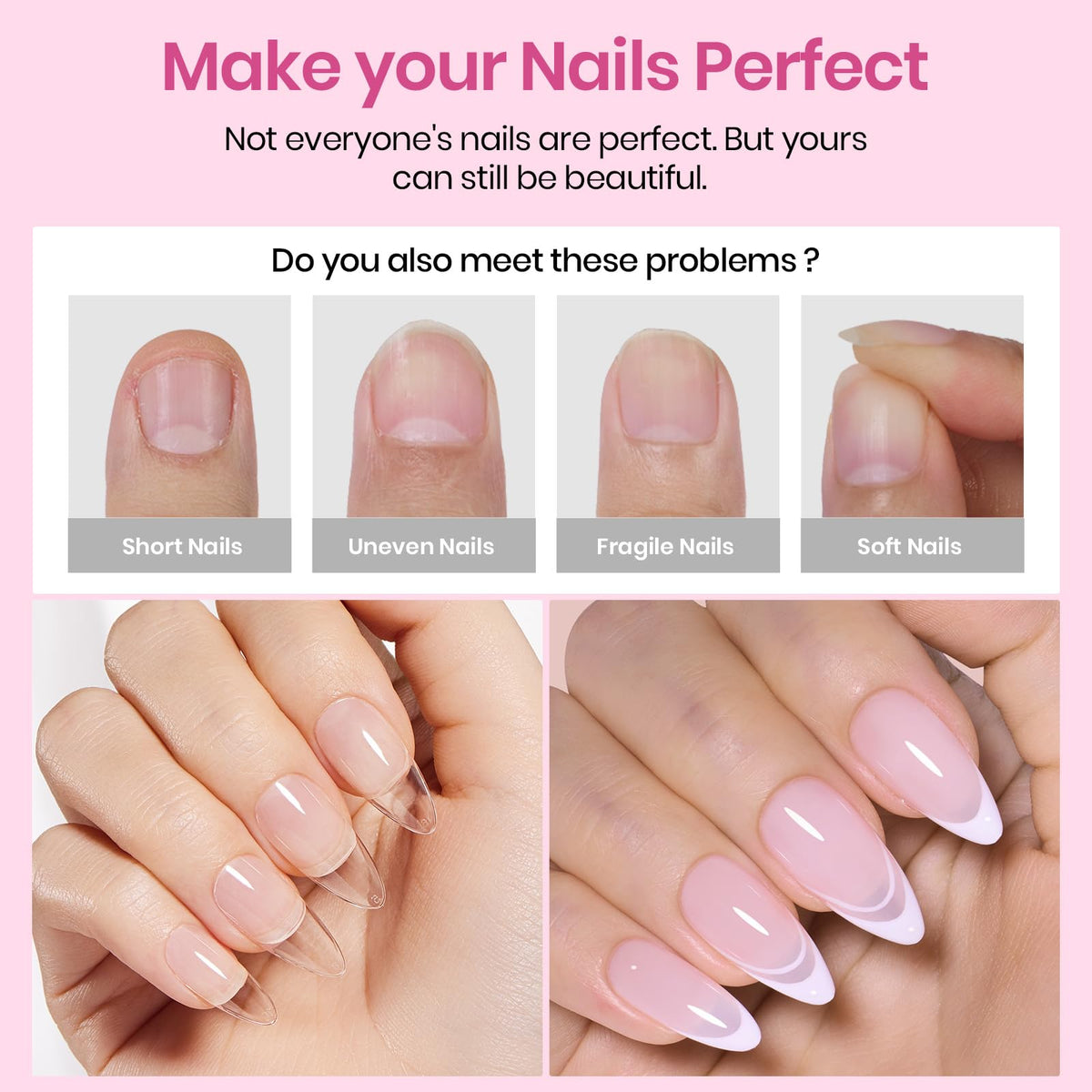 Beetles Medium Almond Nail Tips 576pcs 12 Sizes Pre-Etched Soft Gel Tips | Half Matte Full Cover Press on False Nail Tips Acrylic Nails DIY Extension Gift for Women