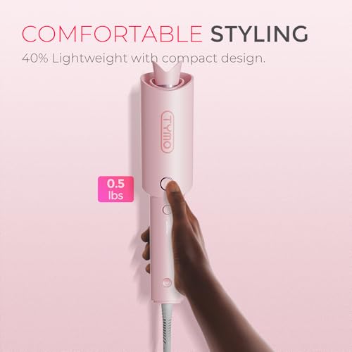 TYMO Automatic Rotating Curling Iron, TYMO CURLPRO Beach Waves Hair Curler | 500 Million Ionic Curling Wand, Dual Voltage, Portable Lightweight for Travel, Ceramic Coating, 1 Inch, Pink