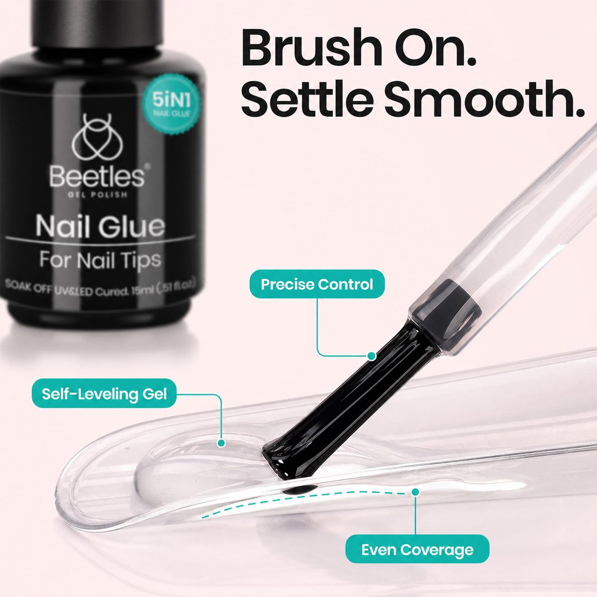 Beetles Gel Polish 2Pcs 15ml Nail Glue Kit for Acrylic Nails | 5 in 1 Super Strong Brush in Nail Gel Glue for False Nails Tips and Gel Nail Polish Led Lamp Required