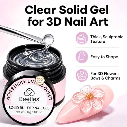 Beetles 3D Gel Nail Art, 30g Clear Solid Builder Nail Gel & Sculpting Pen | 5 in 1 Non-Sticky Hand Sculpting Building 3D Nail, for Beginner DIY UV Nails at Home, Crystal Orb Gifts for Women