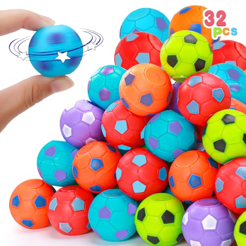 32PCS Fidget Spinner Soccer Balls Halloween Party Favors for Kids 4-8 8-12 | Halloween Goodie Bag Stuffers Non Candy Treats Classroom Treasure Toys Carnival Prize Bulk Pinata Filler Birthday Trinket
