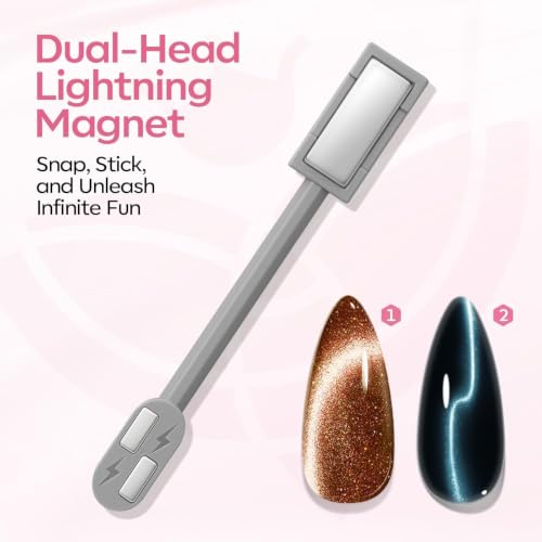 Modelones Cat Eye Magnet for Fall Brown Cat Eye Gel Polish 5PCS | 3-in-1 Dual-head Magnet Pink Nail Magnet for Cateye Gel Polish, Side Light Wide Light Glass Glow Effects DIY Nail Art Tool