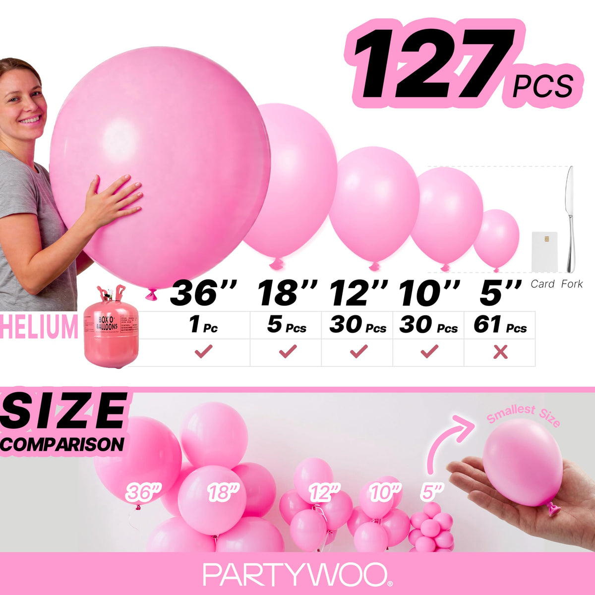 PartyWoo Pink Balloons 127pcs Matte Pink Balloons Different Sizes | 36 18 12 10 5 Inch for Baby Shower Valentine's Day Princess Bachelorette Birthday Valentine's Party Decorations Pink-Y11