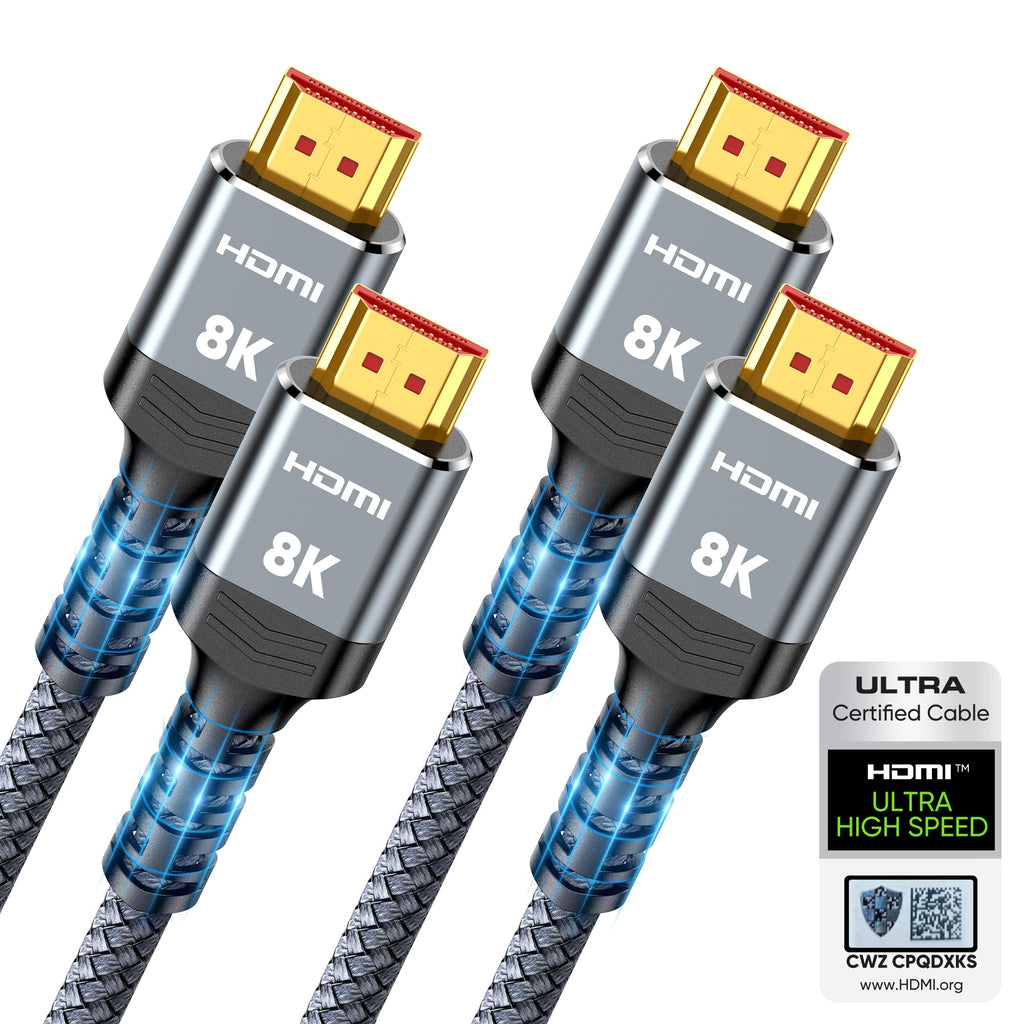 Highwings 8K HDMI 2.1 Cable 2-Pack 6.6FT, Certified 48Gbps Ultra High Speed | Braided Slim HDMI Cord, 8K60Hz 4K@120Hz 8K@60Hz, HDCP 2.2&2.3, eARC,Dynamic HDR,DTS:X Compatible for PS5/Blu-ray/Roku TV/HDTV