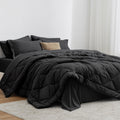 Love's cabin King Size Comforter Set, 7 Pieces Bed in a Bag, Black | OEKO-TEX Certified, All-Season, 1 Down-Alternative Comforter + 1 Flat & Fitted Sheets + 2 Pillowcases + 2 Pillow Shams