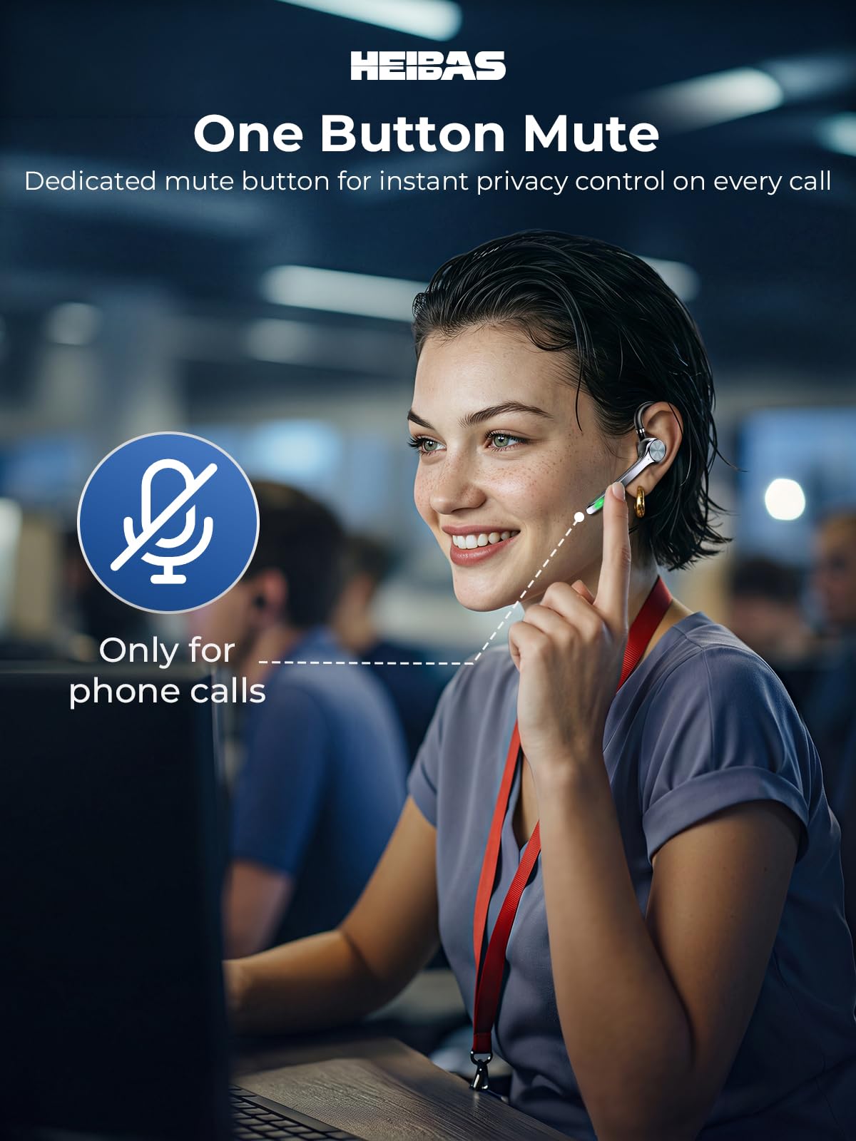 HEIBAS Bluetooth Headset, Wireless Earpiece with Mic for Work | 72H Playtime, 500mAh Charging Case, Hands-Free Calling with Mute Button for Work, Trucker, Office, Driving, iPhone, Black