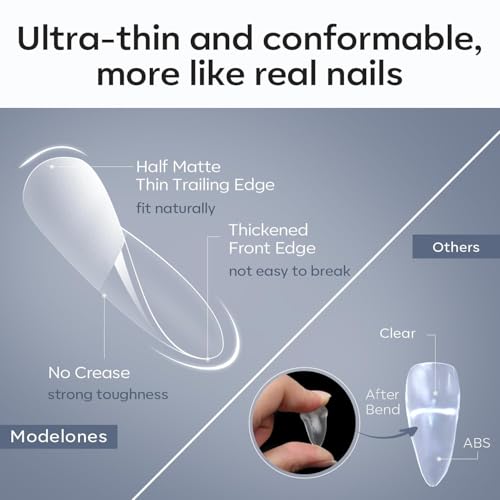 Modelones Almond Nail Tips 510pcs Medium Clear Soft Fake Press On Nails Tip | Pre Etched Half Matte Full Cover Clear Acrylic Gel False Press on Extension