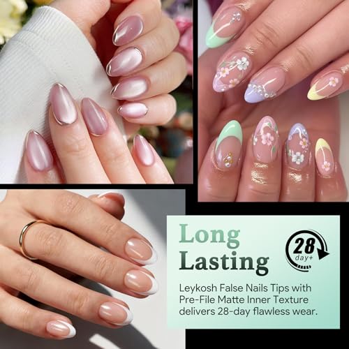 LEYKOSH Extra Short Almond Nail Tips, 216pcs Full Cover Soft Gel, 12 Sizes | 70-grit pre-sanded matte clear tips save filing time, with full-cover soft gel fit for DIY extensions and salon manicures.