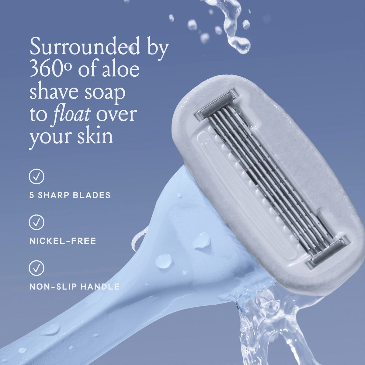 Billie Razors for Women, Cool Blue - 1 Handle, 4 Refills & Magnetic Holder | 5 blade womens razors for sensitive skin, Surrounded by aloe shave soap, Ergonomic handle, Pivoting head, Magnetic Holder