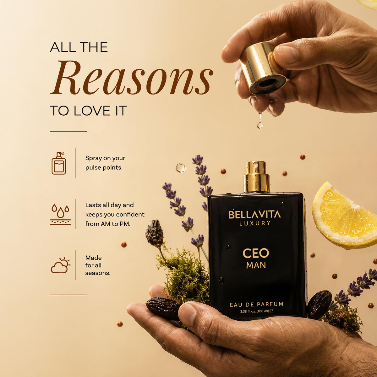 Bellavita Luxury CEO MAN Eau de Parfum | 100 ml (3.4 fl.oz.) | Perfume for Men | Mandarin, Lemon, Lavender, and Vetiver Notes | Long Lasting Men's Fragrance