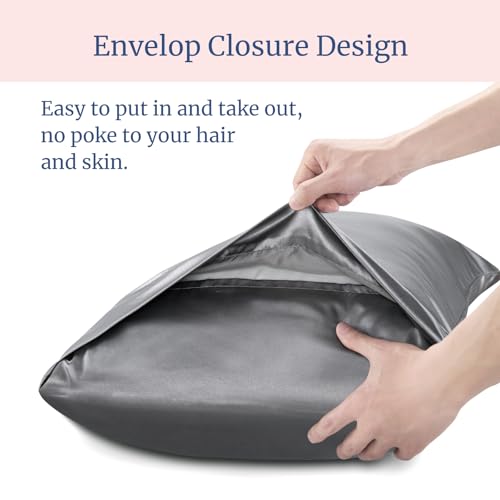 BEDELITE Satin Pillowcases, Queen Size 20x30 Inch, Dark Grey, Set of 2 | Similar to Silk Pillow Cases, Soft and Cooling, Reduces Friction, Gentle on Hair and Skin, Envelope Closure, Women Men Gift