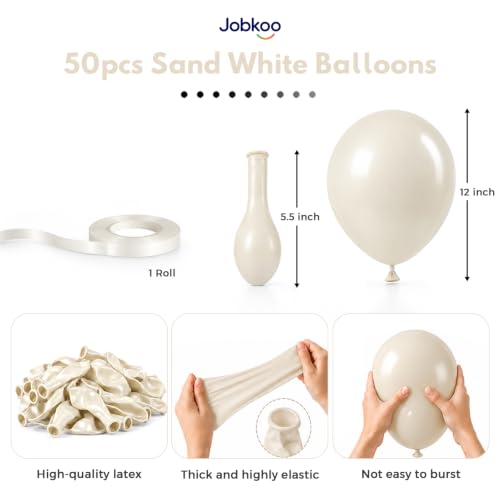 Jobkoo Sand White Balloons 12 Inch, 50 Pcs Boho Beige Cream Latex Balloon | Matte Retro White Sand Neutral Helium Balloons for Birthday Wedding Baby Bridal Shower Wedding Anniversary Party Decoration
