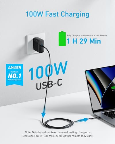 Anker Laptop Charger, Compact Foldable 100W USB C Charger with 5FT Cable | High-Speed for MacBook Pro/Air, Samsung Galaxy, iPhone 18 Pro/17/16, iPad Pro, and More