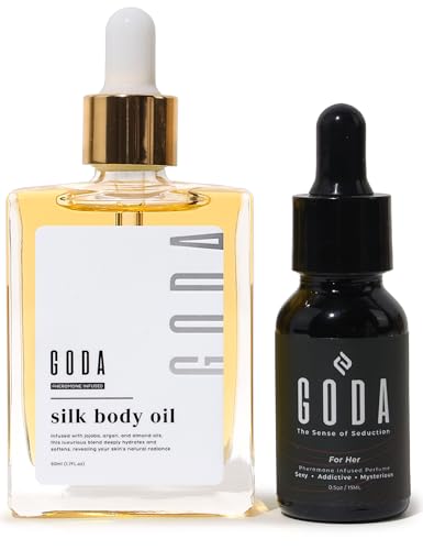 GODA Pheromones Perfume for Women + Silk Body Oil Bundle – Long-Lasting Floral Fragrance with Jasmine & Rose + Firming Anti-Aging Hydrating Body Oil 100ml – Vegan, Cruelty-Free, Luxury Gift Set, 15ml