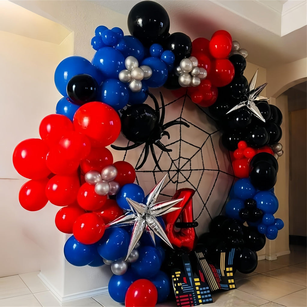 12 Inch Red Blue Black Balloons for Spider Cool Man Birthday Decorations | Royal Blue Red Black Helium Latex Balloon Kit for Boys Spider Halloween Theme Decor Super Men Hero Party Decoration Supplies