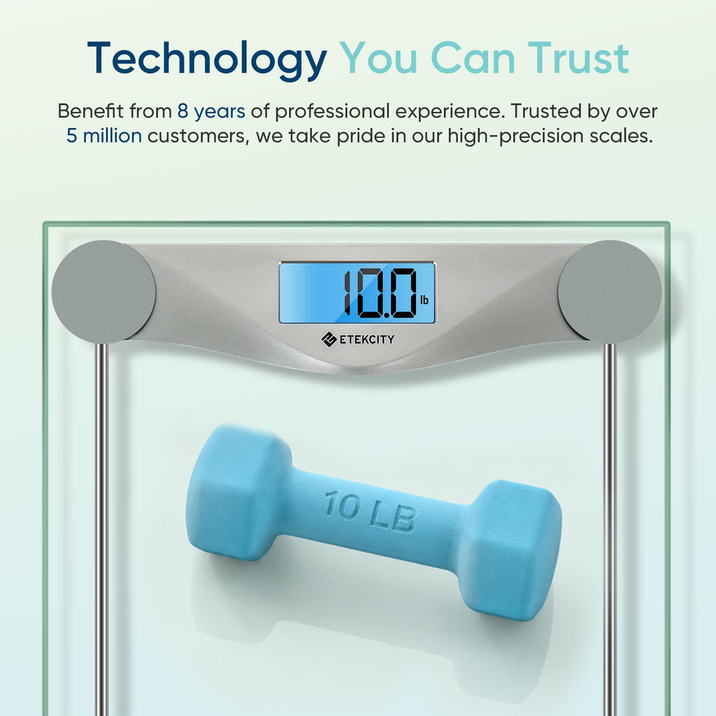 Etekcity Digital Body Weight Bathroom Scale, 6mm Tempered Glass, 400 lbs | Large Blue LCD Backlight Display, High Precision Measurements for Home Bathroom Use
