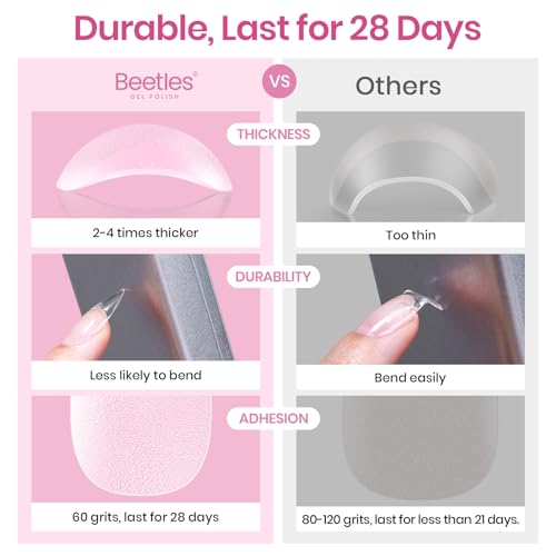 Beetles Medium Almond Nail Tips 576pcs 12 Sizes Pre-Etched Soft Gel Tips | Half Matte Full Cover Press on False Nail Tips Acrylic Nails DIY Extension Gift for Women