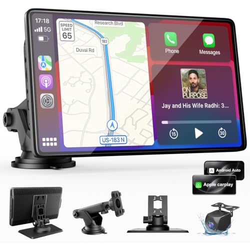 9" CarPlay Screen for Car, Wireless Apple CarPlay & Android Auto | with 1080P Backup Camera, Night Vision, Mirror Link, Voice Control, Bluetooth/FM/AUX Audio, Portable Touchscreen Display