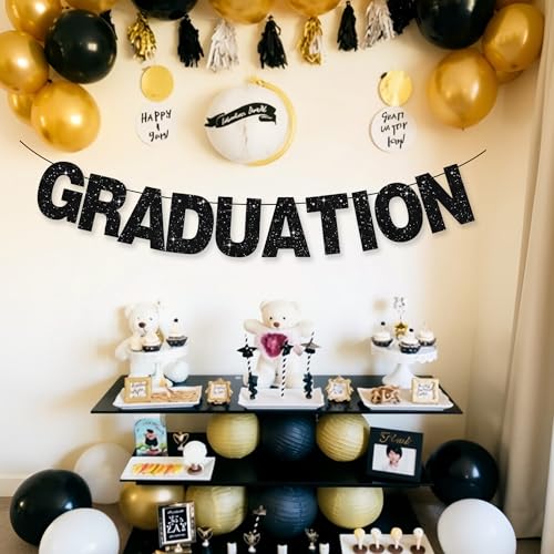 BEISHIDA Glitter Black 116 PCS A-Z DIY Letter Custom Banner Party Decor | 111 Letters&Numbers,3 Rope,2 Threading Device,Personalized Party Banner Decorations,Birthday,Graduation,Wedding