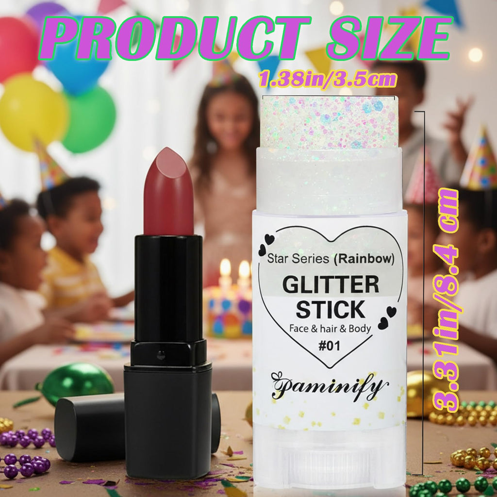 Paminify Rainbow White Hair Glitter Stick for Kids,Halloween Mermaid Costume Body Face Glitter, Singer Concert Cosplay Glitter Makeup,Waterproof Sequins Rave Outfit for Women,Mardi Gras Accessories
