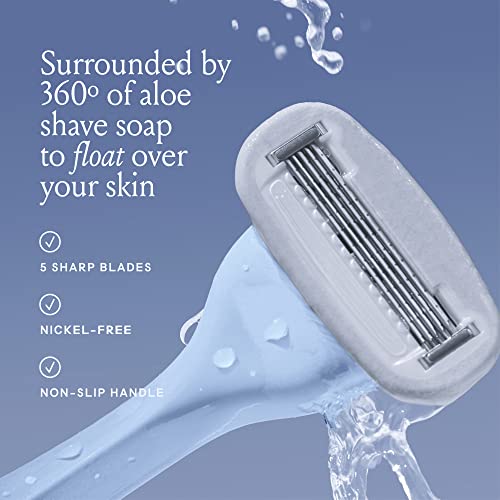 Billie Razors for Women, Cool Blue - 1 Handle, 4 Refills & Magnetic Holder | 5 blade womens razors for sensitive skin, Surrounded by aloe shave soap, Ergonomic handle, Pivoting head, Magnetic Holder