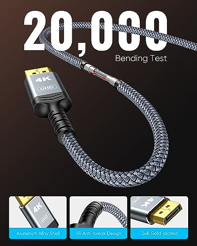 Highwings 4K DisplayPort to HDMI, Uni-Directional Only DP to HDMI 6.6FT | DP (Source) to HDMI (Display) 1.4 Cable, 4K@30Hz, 2K@60Hz, 1080P Full HD, Braided Cord for Dell, NVIDIA, AMD, Monitor (Grey)