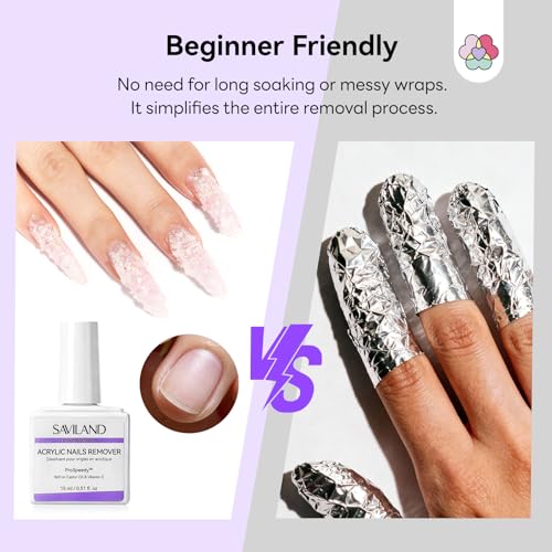 SAVILAND 2 Pcs Gentle Acrylic Nail Remover Kit Set for Acrylic Nails | No soaking, No wrapping, Cuticle Oil & Nail File Tools, Zero Residue, Remove Dip Nails Gel Nail Polish, Home Salon Use