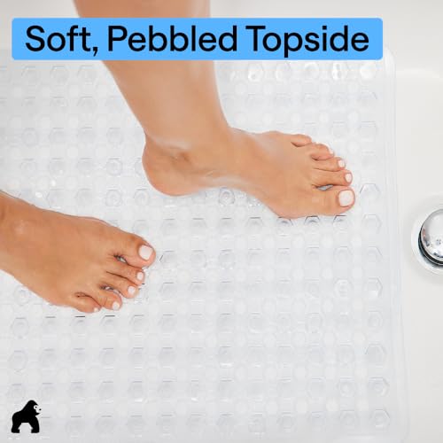 GORILLA GRIP Bath Tub Shower Mat, Bathtub Floor Liner, 35x16 Clear | Patented Large Mats, Machine Washable, Suction Cups and Drain Holes to Keep Tubs Clean, Soft on Feet, Bathroom Essentials