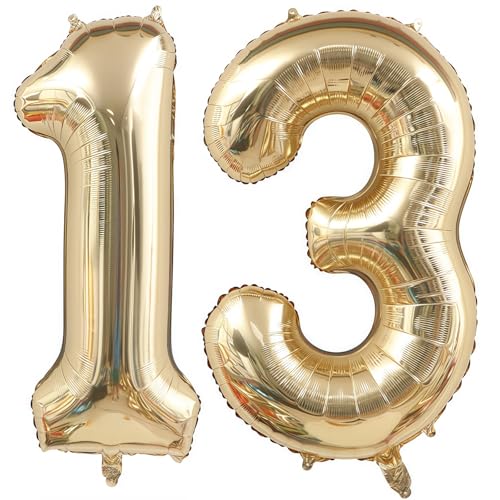 Champagne Gold 13 Balloon Number,40 Inch Light Gold 13 Balloons Big Foil Mylar Helium Number 13 Balloon for Birthday Party Anniversary Decorations