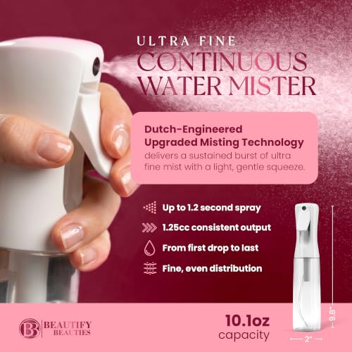 BeautifyBeauties Continuous Spray Bottle for Hair, 10.1 oz Mister Spray | Perfect for barbers, salons, household cleaning, watering plants, pet care, ironing & essential oil scents