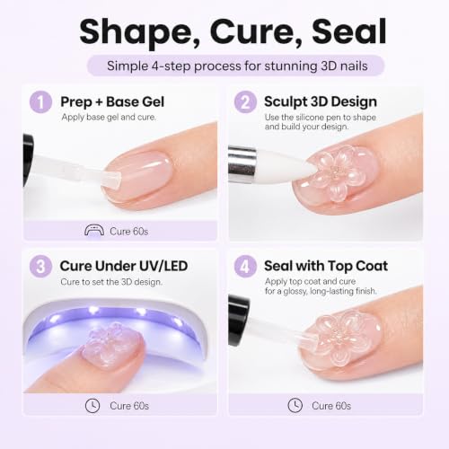 Beetles 3D Gel Nail Art, 30g Clear Solid Builder Nail Gel & Sculpting Pen | 5 in 1 Non-Sticky Hand Sculpting Building 3D Nail, for Beginner DIY UV Nails at Home, Crystal Orb Gifts for Women
