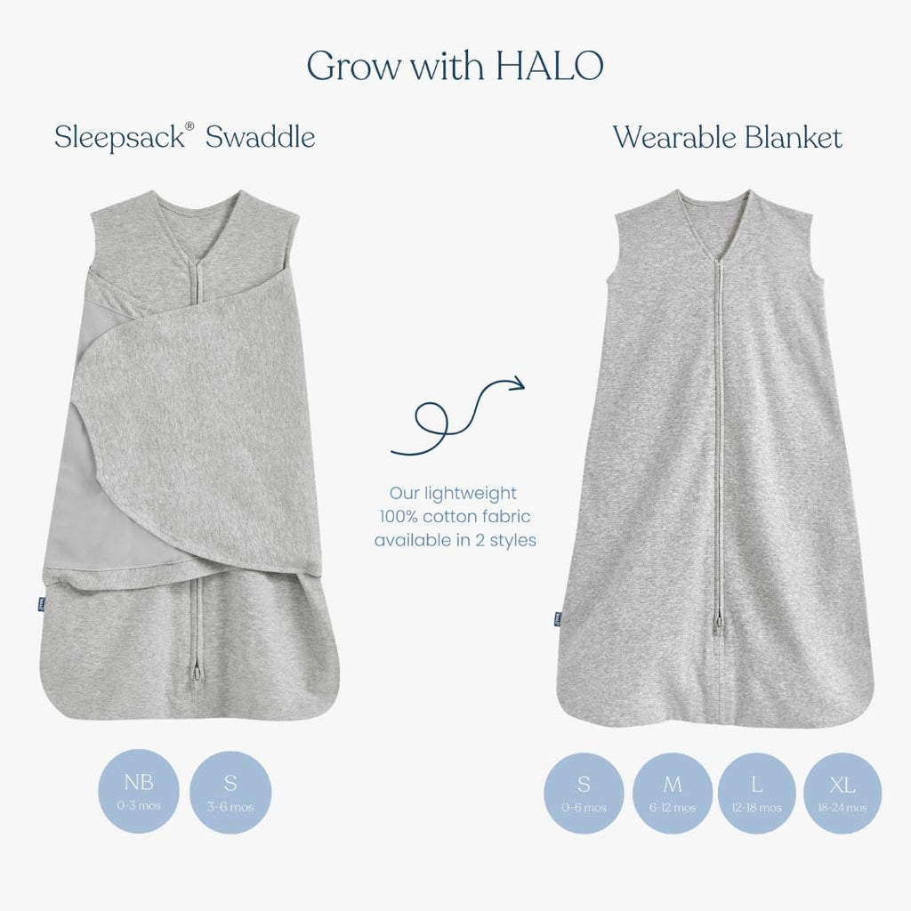 HALO SleepSack Swaddle | Cotton | 1.5 TOG | 68-75°F | 6-12 lbs |Baby Blue | 3-Way Swaddle: Arms In, Hands-to-Face or Arms Out | Double Zipper for Easy Changes | Hip-Healthy Design | Newborn 0-3 Months