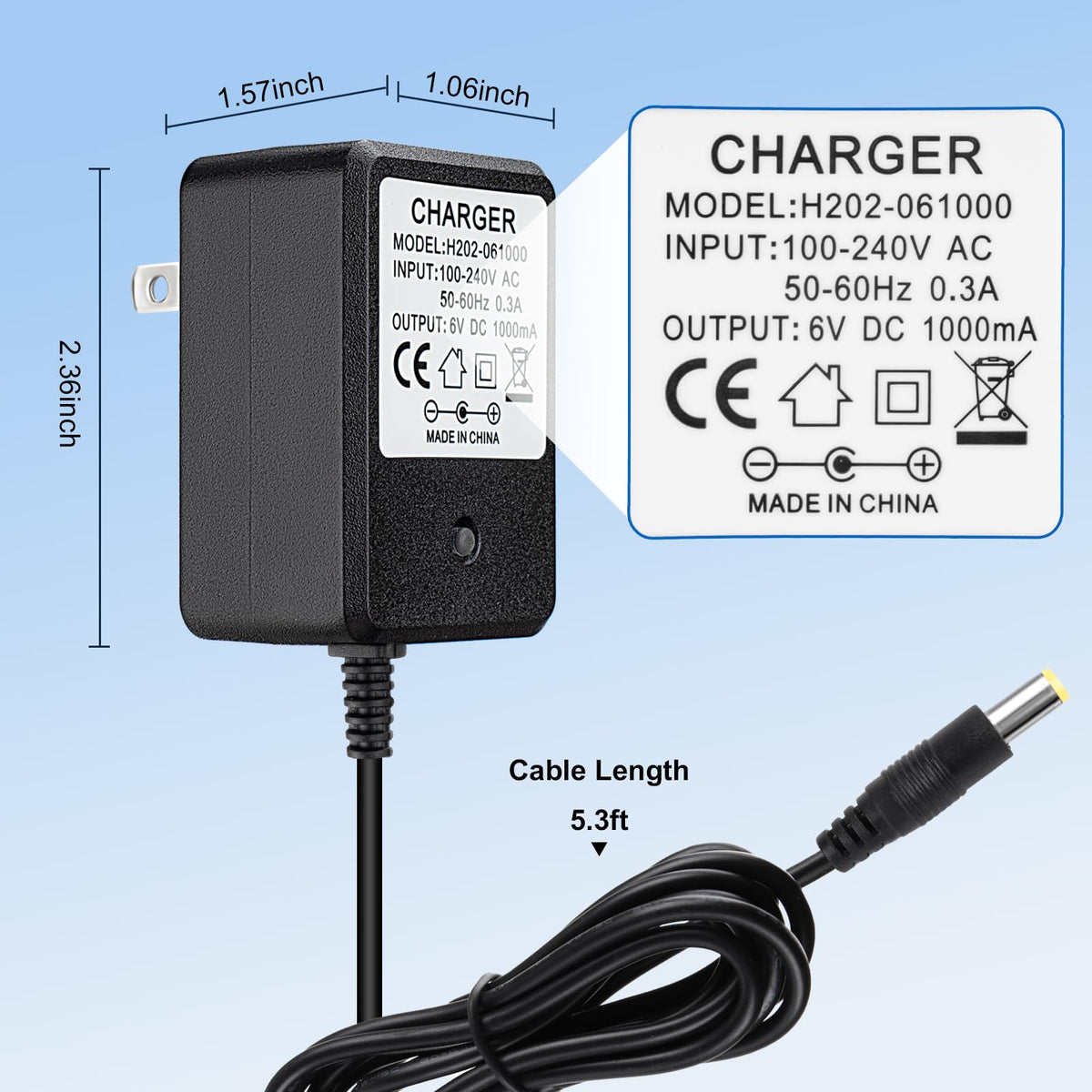 6V Charger for Kids Ride On Car Toys, 6 Volt Battery Charger for Flybar Bumper car/Wrangler SUV Kid Trax Dynacraft Toy Car Jeep ATV Quad (6v Battery Charger)