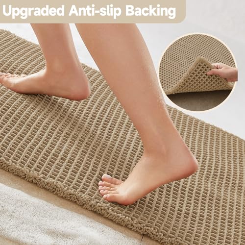 TYUU Waffle Bath Mat, Boho Bathroom Rugs Non Slip Washable, 30x20 Khaki | Super Absorbent Quick Dry Bath Rug, Non-Slip Backing, Soft Waffle Boho Farmhouse Bathroom Mats, Tub, Shower & Home Decor