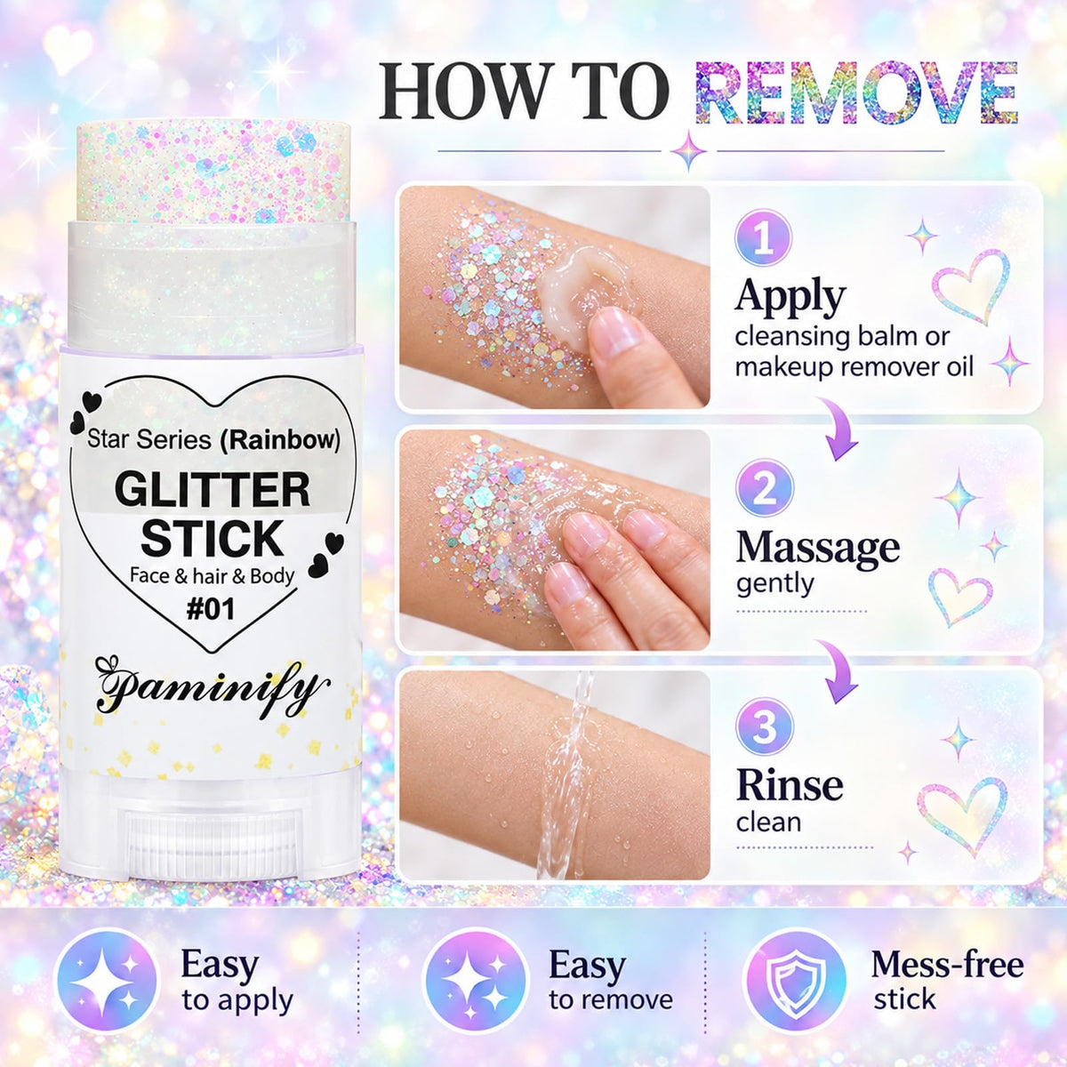 Paminify Rainbow White Hair Glitter Stick for Kids,Halloween Mermaid Costume Body Face Glitter, Singer Concert Cosplay Glitter Makeup,Waterproof Sequins Rave Outfit for Women,Mardi Gras Accessories