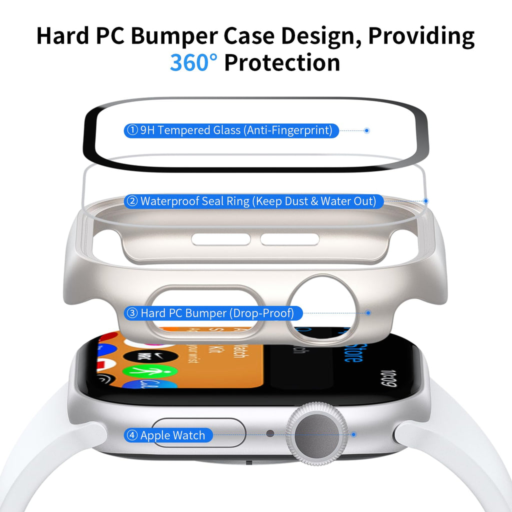 JERXUN 6 Pack Case with Screen Protector for Apple Watch Series 11/10 46mm | Face Cover with Tempered Glass for iWatch 11/10 46mm, Scratch Resistant, Sensitive Touch Protection Hard PC Bumper