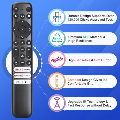Only for TCL Google TV Remote Control Replacement, Responsive, No Setup | Rugged Durable RC813 Compatible with TCL QM8/QM7/S5/S4/S3/Q7/Q6/Q5 4K UHD HDR LED QLED QD-Mini LED Full-HD Smart TVs