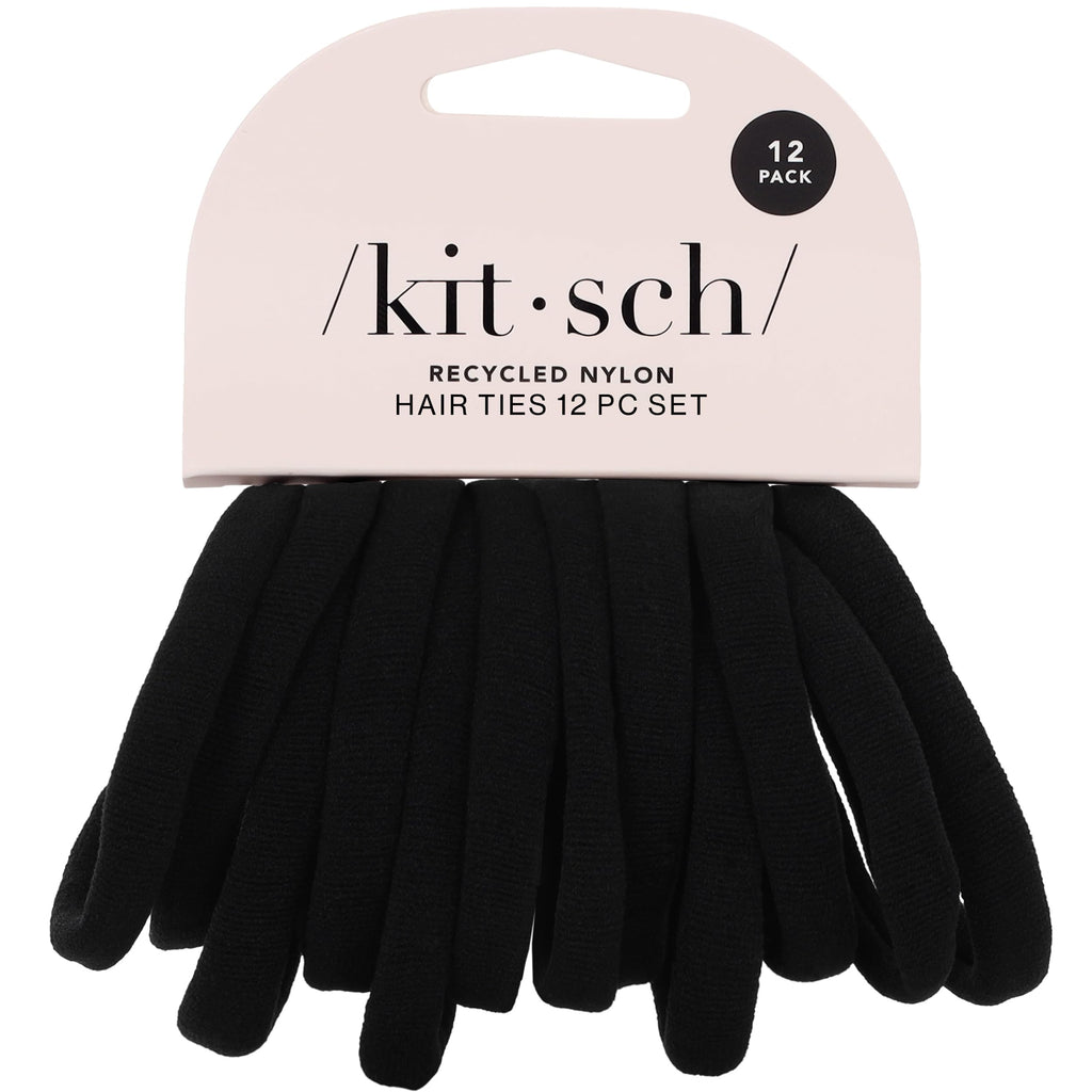 Kitsch Elastic Hair Ties No Damage | Stretchable Hair Bands - Black, 12pcs | Strong All-Day Hold Hair, Rubber Bands For Hair, Ponytail Holders | Hair Accessories for Everyday Use