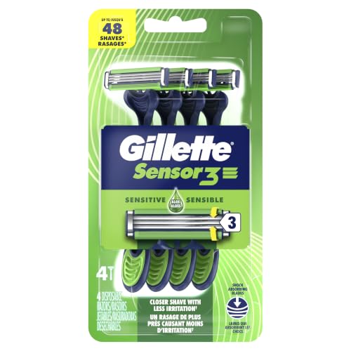 Gillette Sensor3 Sensitive Men's Disposable Razor, 4 Razors