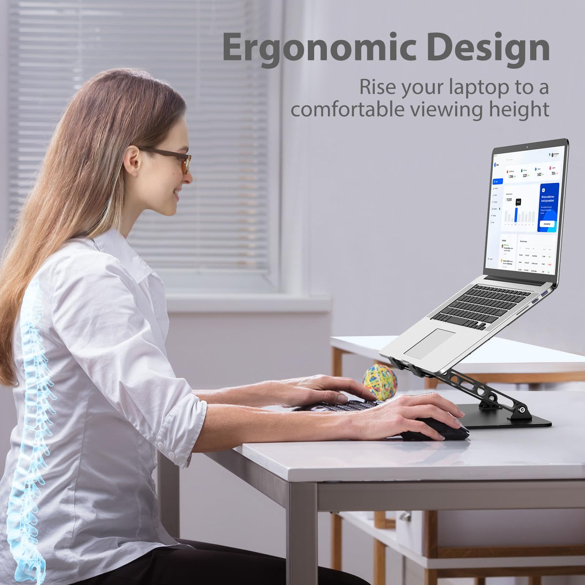 Gogoonike Adjustable Laptop Stand for Desk, Metal Laptop Riser Holder | Portable Desktop Book Stands, Foldable Ventilated Cooling Computer Notebook Stand Compatible with 10-15.6” Laptops, Tablets