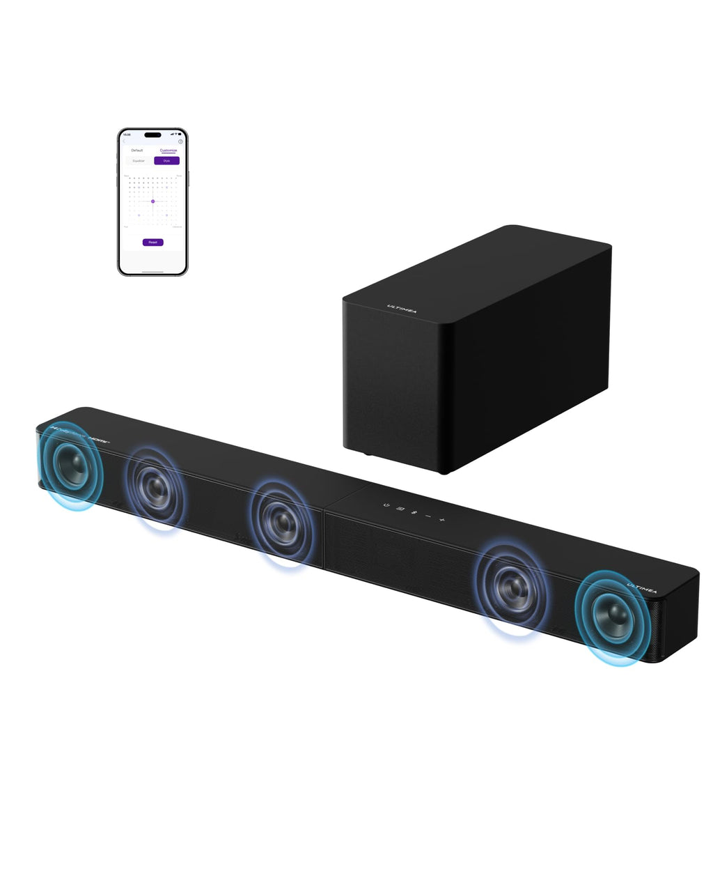 ULTIMEA 5.1CH Surround Sound Bar System with Dolby Atmos, Poseidon M60 | VoiceMX, BassMX, APP, 300W Soundbar for Smart TV, Surround Sound System for TV, with Subwoofer, Bluetooth 5.4