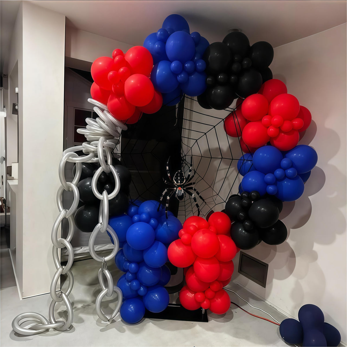 12 Inch Red Blue Black Balloons for Spider Cool Man Birthday Decorations | Royal Blue Red Black Helium Latex Balloon Kit for Boys Spider Halloween Theme Decor Super Men Hero Party Decoration Supplies
