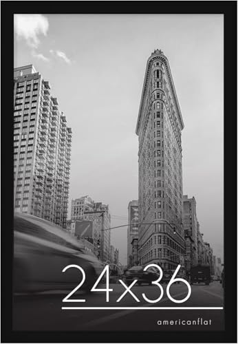 Americanflat 24x36 Poster Frame - Engineered Wood - Black | Polished plexiglass front, hangs vertical or horizontal, sawtooth hangers included, secure turn-tab backing