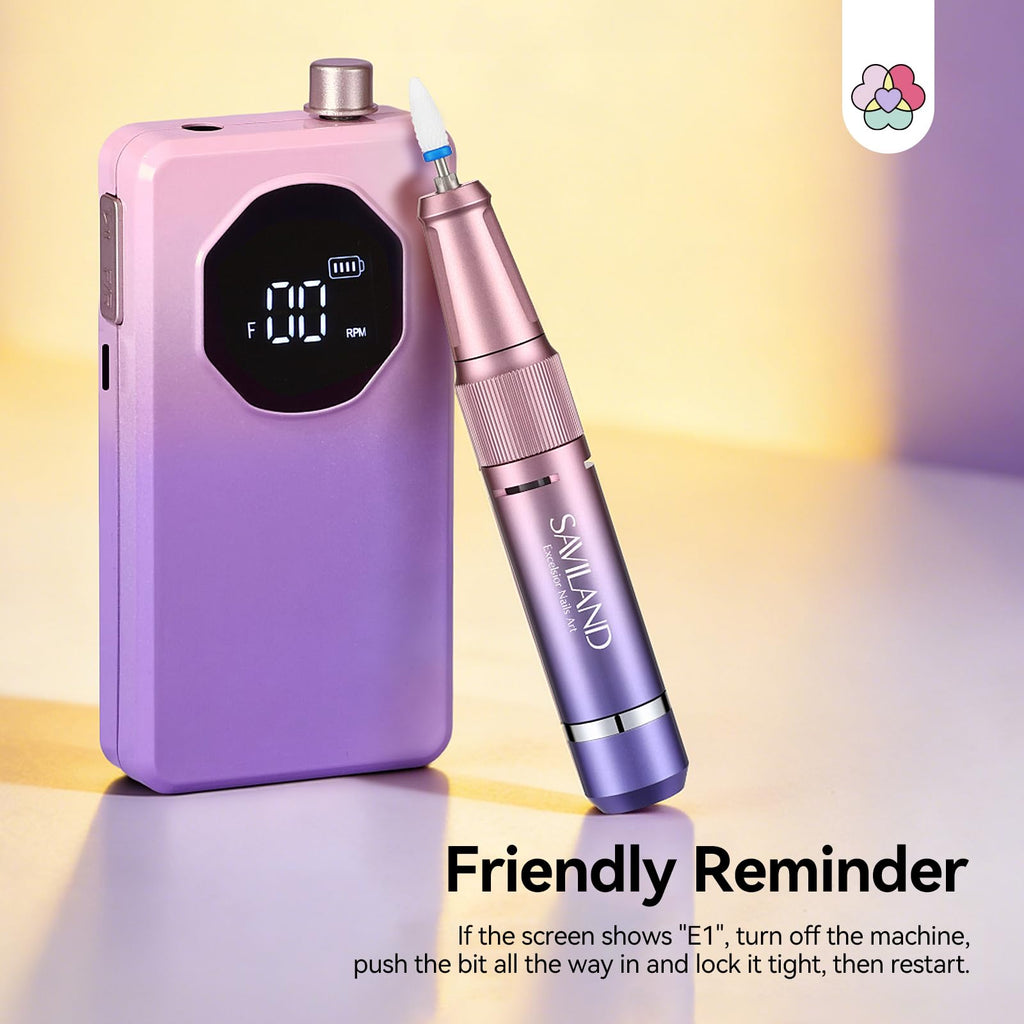 SAVILAND Nail Drill Professional 40000RPM 30S Fast Removal for Acrylic Nail | Low noise running, 4000mAh battery Long-Lasting, Complete drill bit set, Salon&mobile tech use, LCD display, Gradient Purple